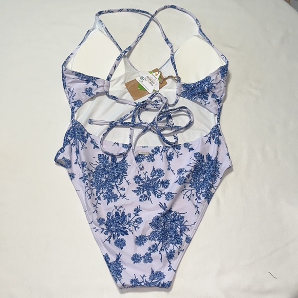 BERLOOK V Neck Backless One-Piece Swimsuit LARGE - Picture 3 of 14